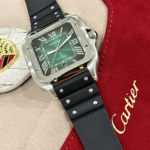 Cartier Santos WSSA0061 Replica Watches Green Dial Rubber Band 39 (1)