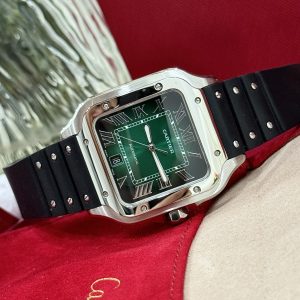 Cartier Santos WSSA0061 Replica Watches Green Dial Rubber Band 39 (1)