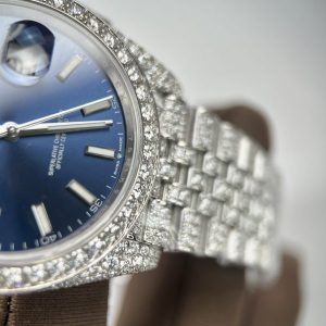 Rolex DateJust Custom Full Moissanite Diamonds Best Replica Watch Blue Dial 41mm (2)