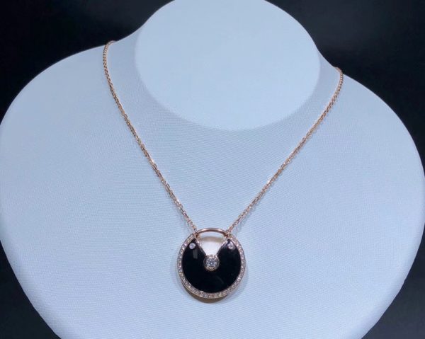 Amulette De Cartier Necklace Custom Natural Agate Diamond 18K Rose Gold Womens (2)