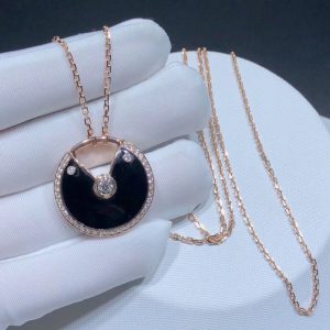 Amulette De Cartier Necklace Custom Natural Agate Diamond 18K Rose Gold Womens (2)