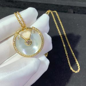 Amulette De Cartier Women Necklace Custom 18K Gold Diamond Mother Of Pearl Natural (2)