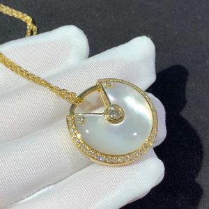 Amulette De Cartier Women Necklace Custom 18K Gold Diamond Mother Of Pearl Natural (2)