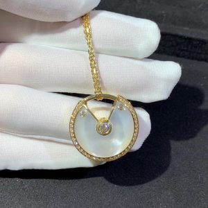 Amulette De Cartier Women Necklace Custom 18K Gold Diamond Mother Of Pearl Natural (2)