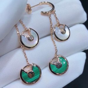 Cartier Amulette Earrings Diamond Agate Gemstone 18K Rose Gold Custom (2)