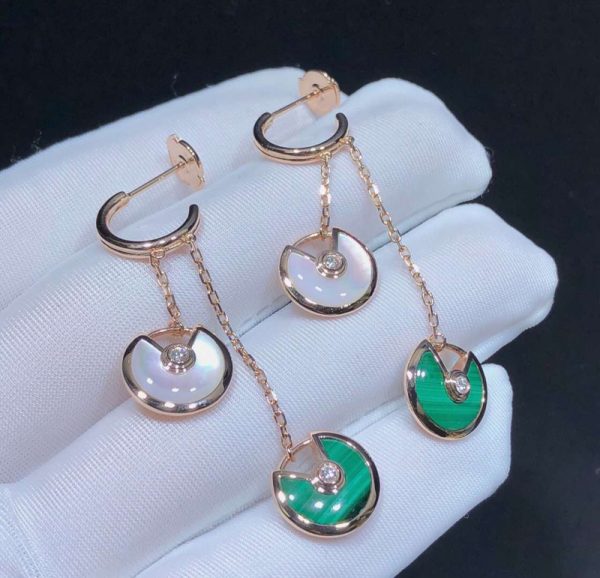 Cartier Amulette Earrings Diamond Agate Gemstone 18K Rose Gold Custom (2)