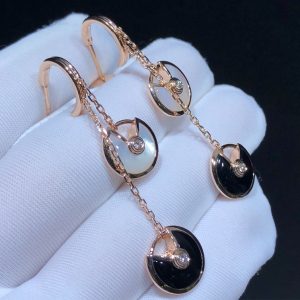 Cartier Amulette Womens Earring Diamond Agate Gemstone 18K Rose Gold Custom (1)