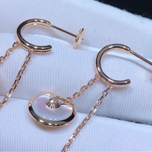 Cartier Amulette Womens Earring Diamond Agate Gemstone 18K Rose Gold Custom (1)