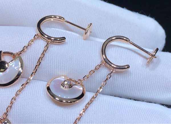 Cartier Amulette Womens Earring Diamond Agate Gemstone 18K Rose Gold Custom (1)