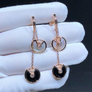 Cartier Amulette Womens Earring Diamond Agate Gemstone 18K Rose Gold Custom (4)