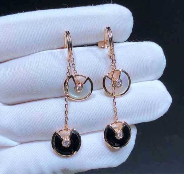 Cartier Amulette Womens Earring Diamond Agate Gemstone 18K Rose Gold Custom (4)