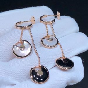 Cartier Amulette Womens Earring Diamond Agate Gemstone 18K Rose Gold Custom (4)