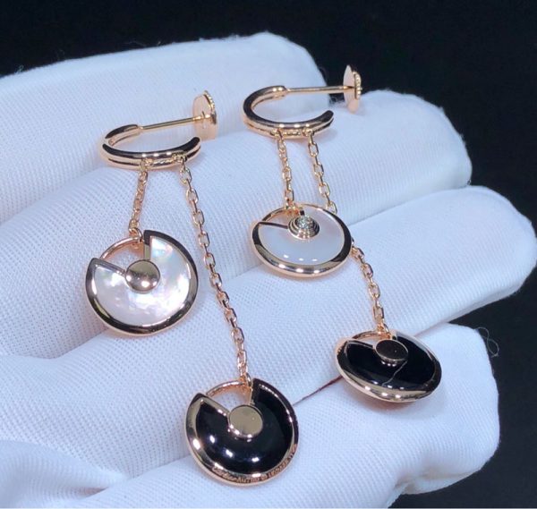 Cartier Amulette Womens Earring Diamond Agate Gemstone 18K Rose Gold Custom (4)