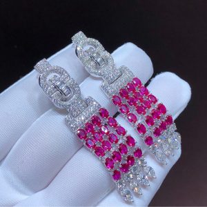 Cartier Earring Custom Natural Diamonds Ruby ​​Stone 18K White Gold (2)