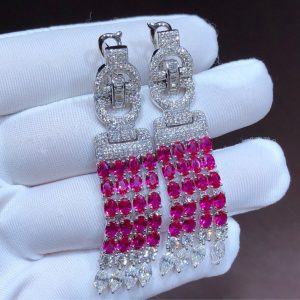 Cartier Earring Custom Natural Diamonds Ruby ​​Stone 18K White Gold (2)