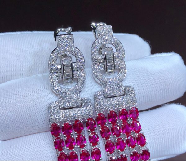 Cartier Earring Custom Natural Diamonds Ruby ​​Stone 18K White Gold (2)