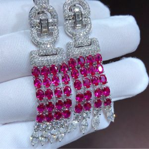 Cartier Earring Custom Natural Diamonds Ruby ​​Stone 18K White Gold (2)