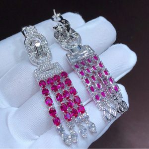 Cartier Earring Custom Natural Diamonds Ruby ​​Stone 18K White Gold (2)