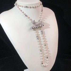 Cartier Leopard Necklace Custom Pearl Diamond Natural 18K White Gold (2)