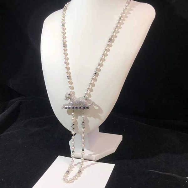 Cartier Leopard Necklace Custom Pearl Diamond Natural 18K White Gold (2)