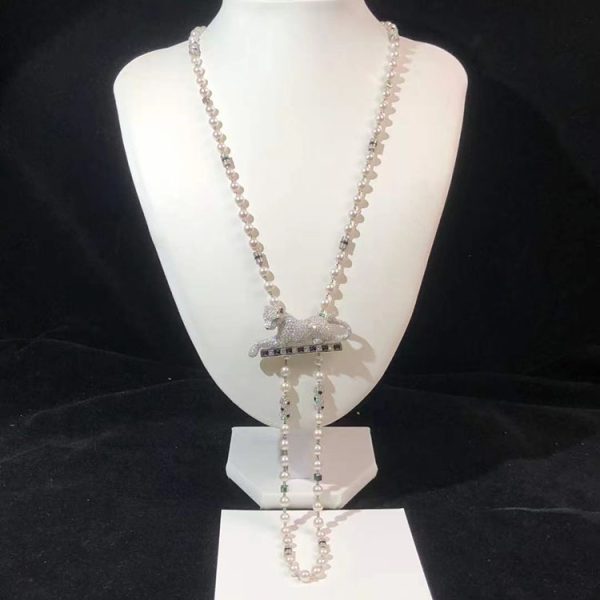 Cartier Leopard Necklace Custom Pearl Diamond Natural 18K White Gold (2)