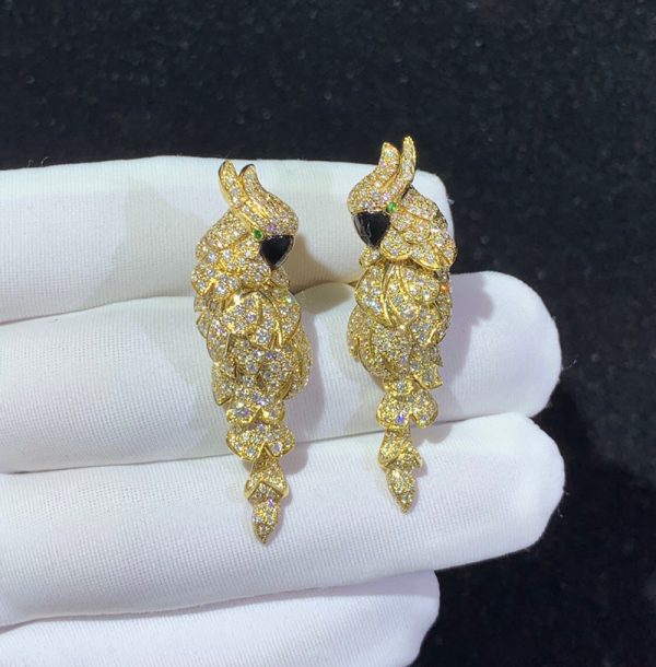 Cartier Les Oiseaux Libérés Earring Custom Natural Agate Diamond 18K Gold (2)