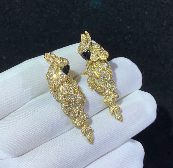 Cartier Les Oiseaux Libérés Earring Custom Natural Agate Diamond 18K Gold (2)