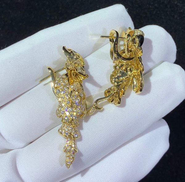 Cartier Les Oiseaux Libérés Earring Custom Natural Agate Diamond 18K Gold (2)