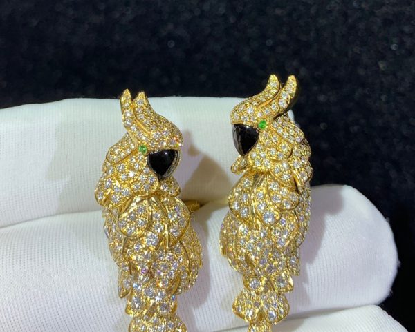 Cartier Les Oiseaux Libérés Earring Custom Natural Agate Diamond 18K Gold (2)