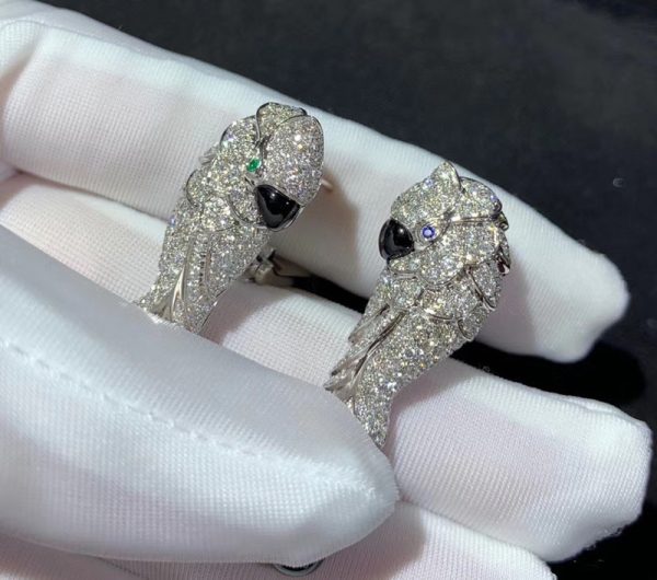 Cartier Les Oiseaux Libérés Earring Custom Natural Diamond 18K White Gold (2)