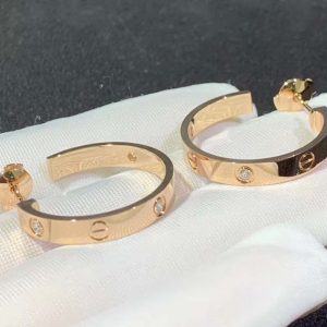 Cartier Love Earrings 18K Rose Gold Natural Diamond Custom (2)