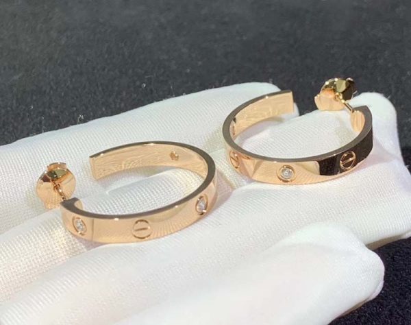 Cartier Love Earrings 18K Rose Gold Natural Diamond Custom (2)