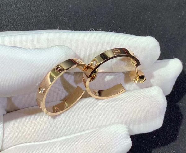 Cartier Love Earrings 18K Rose Gold Natural Diamond Custom (2)