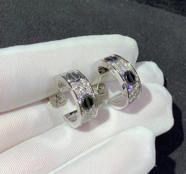 Cartier Love Earrings Custom 18K White Gold Natural Diamond (2)