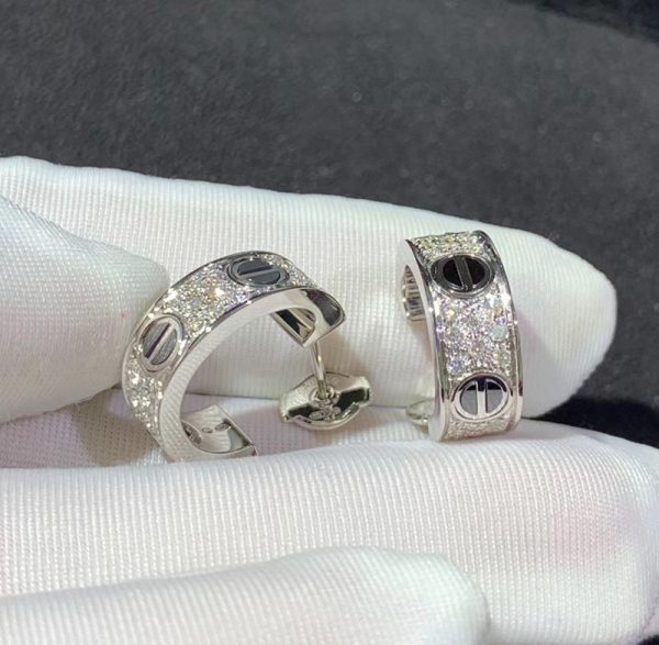 Cartier Love Earrings Custom 18K White Gold Natural Diamond (2)