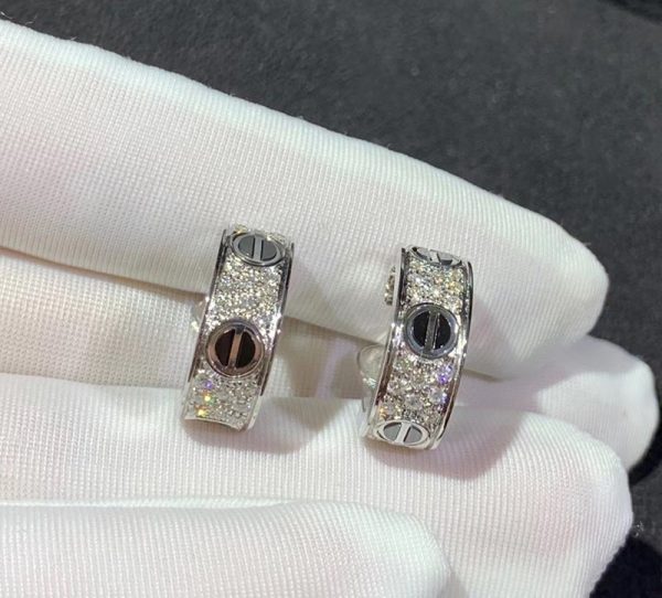 Cartier Love Earrings Custom 18K White Gold Natural Diamond (2)