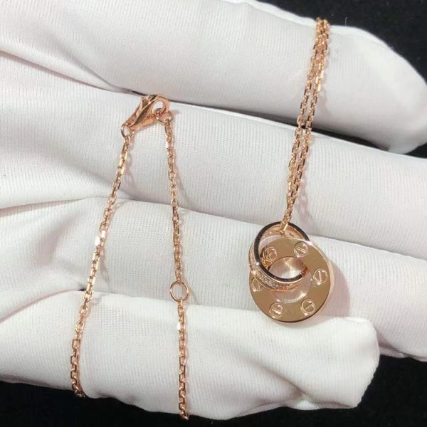 Cartier Love Necklace Natural Diamond 18K Rose Gold Custom (2)