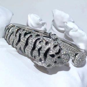 Cartier Striped Tiger Bracelet Custom Natural Diamond White Gold 18K (2)