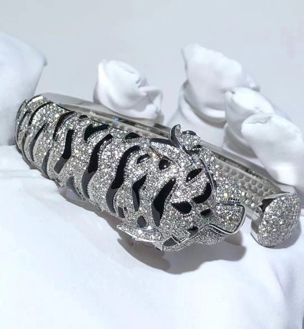 Cartier Striped Tiger Bracelet Custom Natural Diamond White Gold 18K (2)