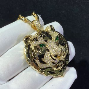 Cartier Tiger Head Necklace 18K Gold Natural Emerald Diamonds (1)