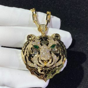 Cartier Tiger Head Necklace 18K Gold Natural Emerald Diamonds (1)