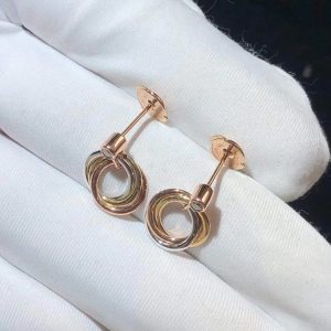 Cartier Trinity Earring Custom Natural Diamonds 18K Gold 3 Colors (2)