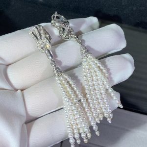 Cartier Women Earring Natural Diamond Pearls 18K White Gold (2)