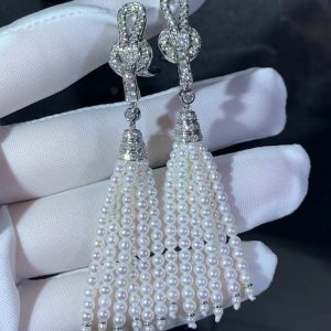 Cartier Women Earring Natural Diamond Pearls 18K White Gold (2)