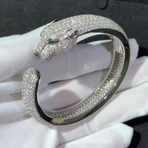 Panthère De Cartier Bracelet Custom Natural Emerald Diamond 18K White Gold (2)