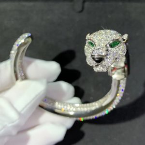 Panthère De Cartier Bracelet Custom Natural Emerald Diamond 18K White Gold (2)