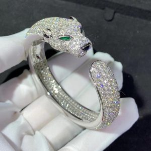 Panthère De Cartier Bracelet Custom Natural Emerald Diamond 18K White Gold (2)