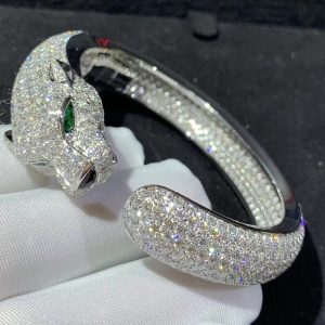 Panthère De Cartier Bracelet Custom Natural Emerald Diamond 18K White Gold (2)