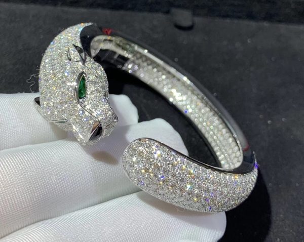 Panthère De Cartier Bracelet Custom Natural Emerald Diamond 18K White Gold (2)