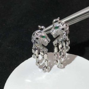 Panthere De Cartier Earring Natural Diamond 18K White Gold Custom (2)